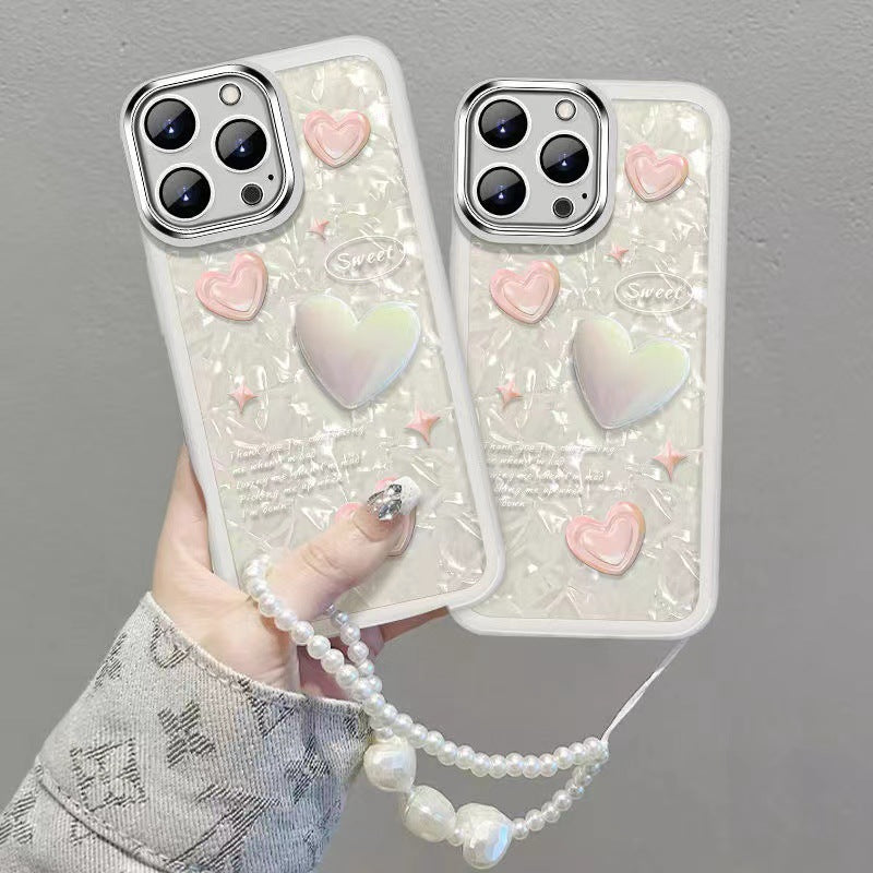 For iPhone 13 Pro Max TPU Phone Case Shockproof Heart Decor Mobile Phone Cover with Hand Strap For iPhone 13 Pro Max TPU Phone Case Shockproof Heart Decor Mobile Phone Cover with Hand Strap